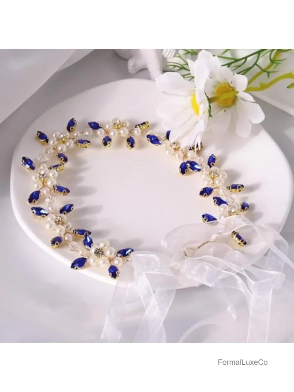 Wedding Crystal Pearl Flower Headband Adjustable Bridal Hair Accessory